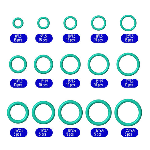 FKM O-Ring Assortment Kit, 150 PCS, 15 Sizes Fluorine Rubber Seal Rings for Automotive Plumbing Faucets