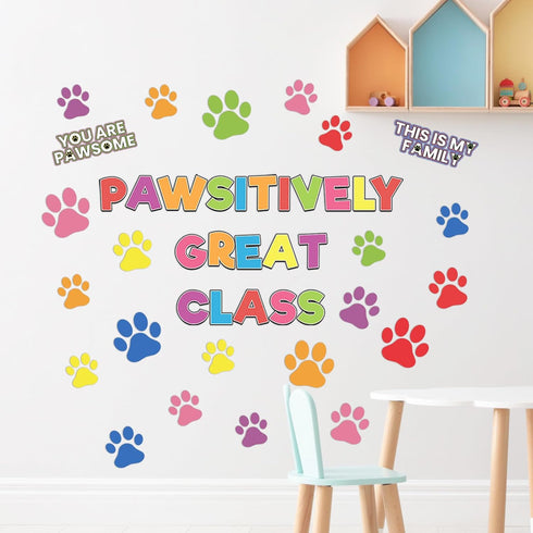 Paw Prints Bulletin Board Set - Dog Paw Print Classroom Decorations, Mini Cutouts for School Party Decor