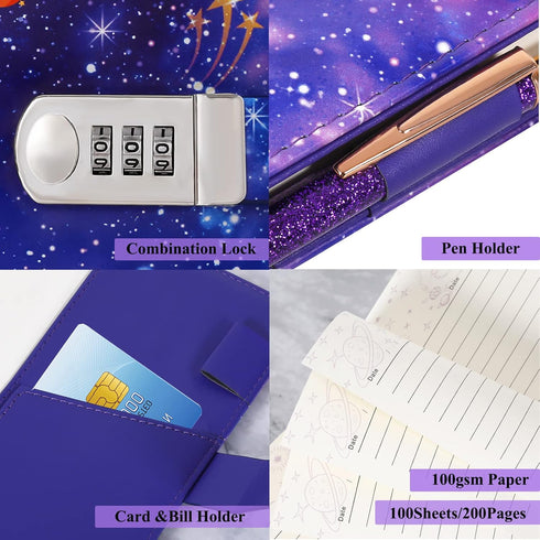 Diary with Lock,A5 Locking Journal Pu Leather Refillable Writing Notebook with Lock Combination Password Personal Lock Diary with Pen&Gift Box Secret Lock Journals for Girls Children Adults Men,Women. by JiaoJiRen
