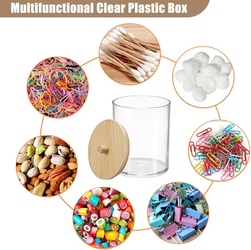 BTSKY 2 Pack Clear Paper Clip Holder with Bamboo Lid - Cute Organizer for Office Supplies and Bathroom Vanity