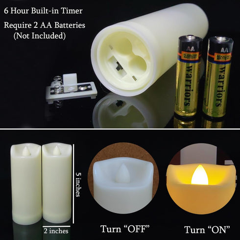 2"x5" LED Battery Operated Candles Plastic Flickering Flameless Candles with Timer Outdoor Waterproof Wedding Party