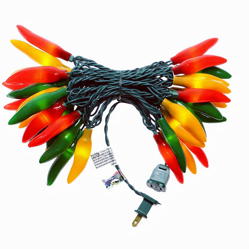 35 LED Red Green and Yellow Chili Pepper Christmas Lights, 18 Ft