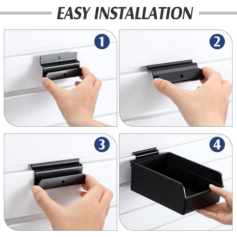 6 Pack Slatwall Bins with Hooks Set, Wall Mounted Storage Bins for Organizing Accessories, Tools, Office, Black