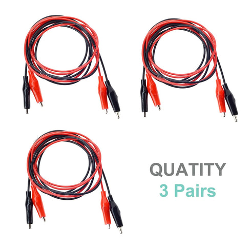 QTEATAK 3 Pairs of Alligator Clips with Wires, Test Cable Red-Black Wire Adhesive Design, 100cm/39.4 inches Long