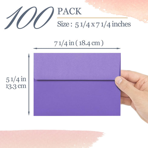 Invitation Envelopes, 100-Pack 5x7 Envelopes, A7 Envelopes for Invitations, Purple, 5 1/4 x 7 1/4 Inches