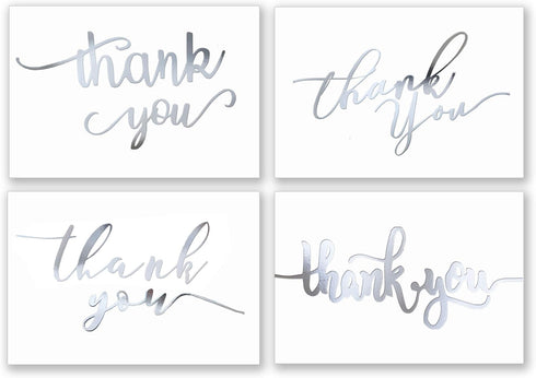 T&M Quality Designs LLC 100 Thank You Cards in White with Envelopes & Stickers - Elegant