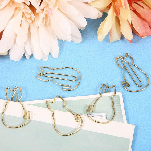 Pwshymi Cat Paper Clips, 12 Pcs Cat Shaped Thickened Metal Paper Clips for Office and Home Use