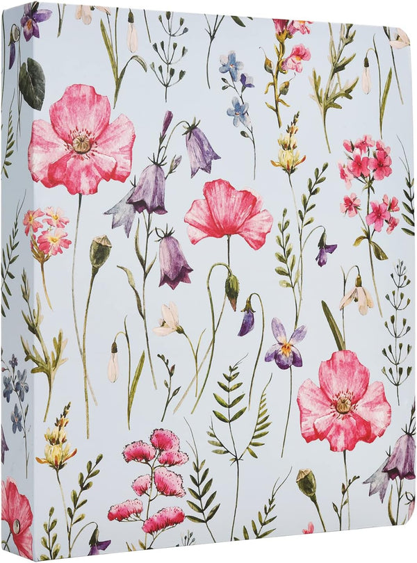 Vintage Retro Flower Plants 3 Ring Binder, 1 Inch Round Rings, Floral Plants Organizer