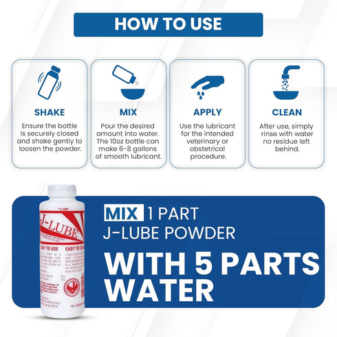 10oz 6-8 JorVet J-Lube Powder Lubricant | Easy-Mix Formula, Non-Irritating & Mess-Free | Bottle Makes Gallons | Trusted