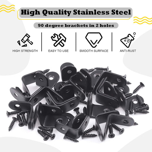 Hilitchi 90 Sets (25mm, 20 Pack) Stainless Steel Black L Bracket Corner Brace Degree Right Angle Brackets with Screws