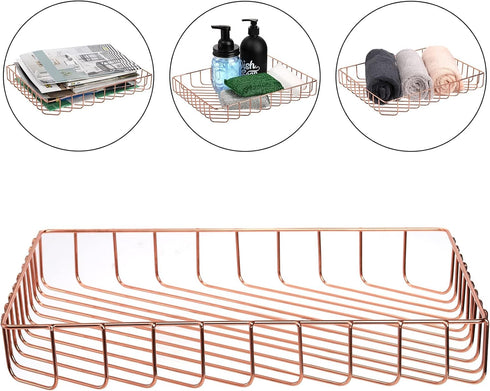 Okllen 3 Pack Wire File Tray, Rose Gold Paper Tray Desk Letter Tray for Office, Large Documents Storage Basket Organizer
