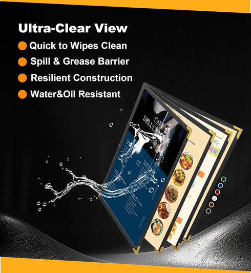 6 8.5x11 4Page 8View ZQP Pcs Menu Covers, Letter Size, menu Holder, Toothed Metal Corners, Waterproof