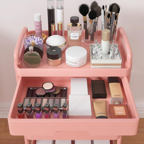 Calmootey 3-Tier Rolling Utility Cart with Drawer, Multifunctional Storage Organizer with Plastic Shelf & Metal Wheel,