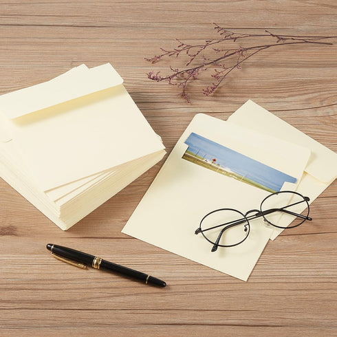 Wishop 100 Pack Cream A7 Self-Adhesive Envelopes for Invitations, 5x7 Greeting Cards (5.24 x 7.21 Inches)