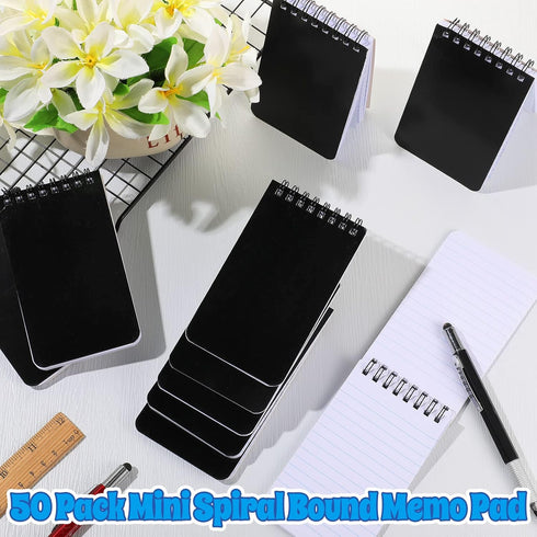 Nuanchu Note Pads 3 x 5'' Mini Spiral Notepad, 60 Sheets Top Bound Notebook for Home Office School, Black, 100 Pcs