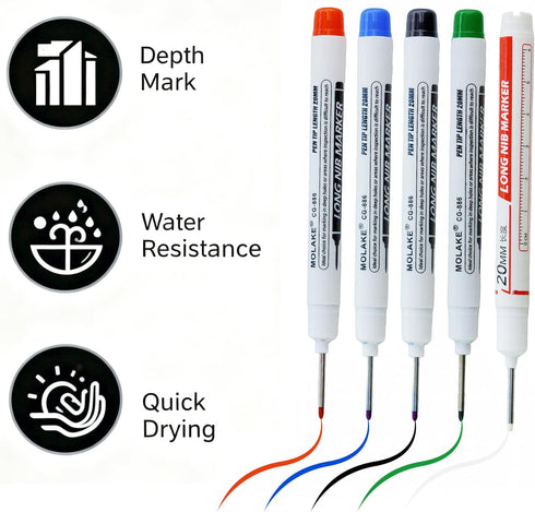 Zhhanhanw 10 20MM Pcs Long Head Deep Hole Marker Pens,Multi channel long pointed deep hole marking pen,Waterproof fast