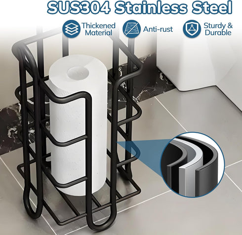 4 Toilet Paper Holder Stand with Storage Shelf, Free Standing Tissue Paper Roll Dispenser Stainless Steel for Bathroom