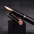 HongDian 920 Black Metal Fountain Pen with Rose Gold Plated Fine Nib, Classic Writing Pen with Ink Converter