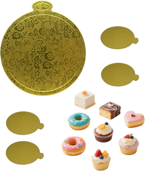 3-1/2" (9 cm) Round Mini Single Portion Cake Board, Cardboard Cake Base (Gold), 100 pcs