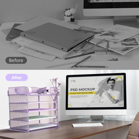 Letter Tray Paper Organizer, 5-Tier Desk Organizer File Holder with Handle, Metal Desktop Document Shelf