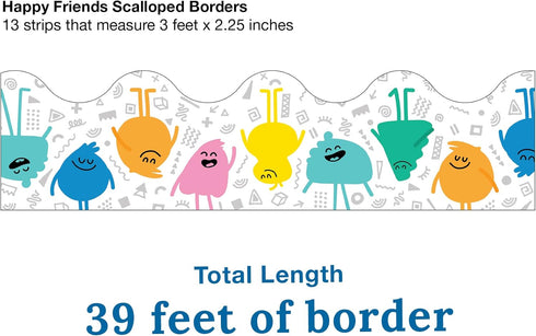 Carson Dellosa Happy Place Happy Friends Bulletin Board Borders, 39 Feet Scalloped Sun Borders for Classroom and Room