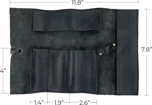 Hide & Drink Rustic Pencil Roll Pouch, Multi-Purpose Storage Wrap for Craft, Full Grain Leather, Charcoal