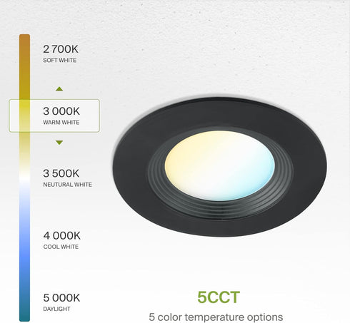 6 Inch 12W 2700K-5000K 1009LM 6 Inch, Dimmable ASD Black Retrofit LED Recessed Lighting - Can Lights for Ceiling Black