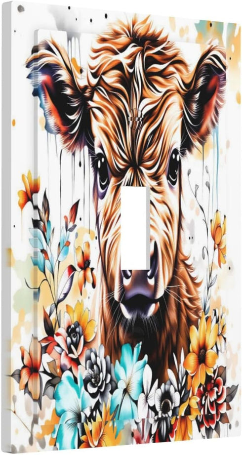 HTSAHKV 3 5 Inch Watercolor Highland Cow pattern Wall Plate Light Switch Cover Single Gang Outlet Faceplate Print Plate