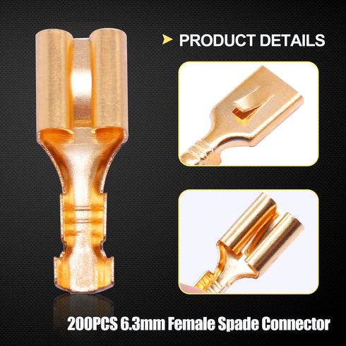 Twidec/200PCS 6.3mm Female Spade Connector, Quick Splice Crimp Terminals for Electrical Wiring
