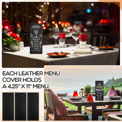 GlikCeil 16 4.25 11 Inch Pcs Restaurant Leather Menu Holders Single Panel Menu Covers for Wine Drinks List x Black Menu