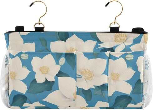 SyXIOP Chic White Clematis Flowers Teal Background Bedside Storage Bag Organizer Table Cabinet