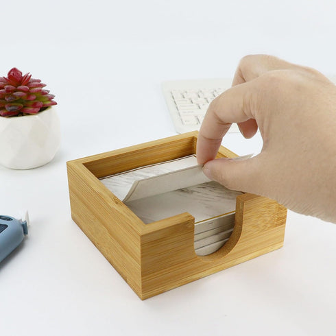 MultiBey Sticky Notes Memo Pad Holder, Original Wood Color Bamboo Desk Supplies Organizer for Office, Home, Schools