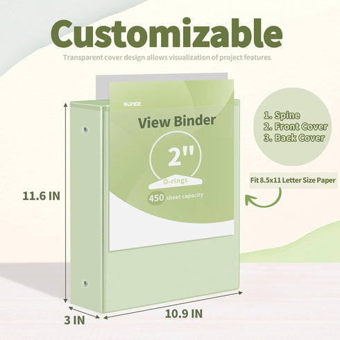 SUNEE 3 Ring Binder 2 Inch 4 Pack, Clear View PVC-Free Binder for School or Office Supplies
