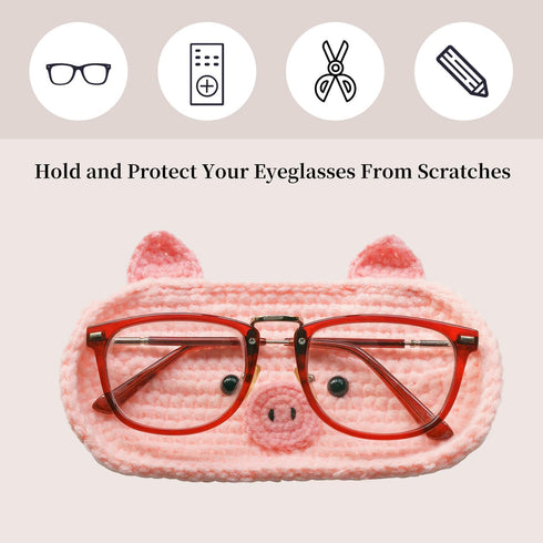 2 Pack Knitted Animal Eyeglass Holders - Cute Cat, Pig, and Bear Design