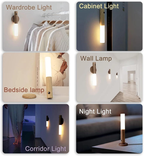 FR.Tooc 2PCS) Wall Sconces, Smart Portable Sensor Night Light Wood USB Rechargeable Magnetic Night Light for Bedroom