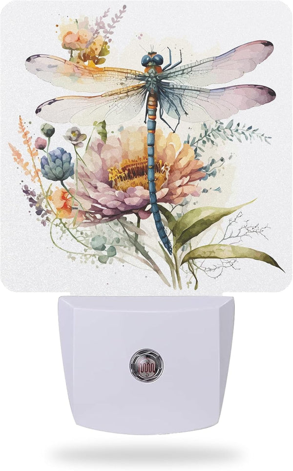 AOWULA Night Light,Dragonfly Watercolor Night Lights Plug into Wall for Boys Girls Bedroom