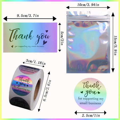 Gvhntk 620pcs Set 100 500 20 Thank You Business Cards & Stickers - Gold Foil, Cards, Stickers, Resealable Bags
