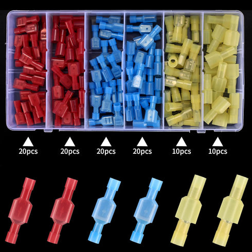 120 Pcs Spade Connectors Kit - Nylon 22-10 Gauge Male and Female Quick Disconnect Fully Insulated Wire Connectors