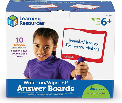 Learning Resources Write-on/Wipe-Off Answer Boards, Set of 10 Erasable Boards, Ages 6+