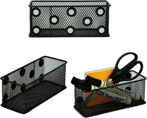 Magnetic Locker Organizer Pack of 3, Wire Mesh Storage Basket, Strong Magnet Holder for Dry Erase Markers