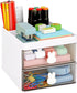 LETURE Small Desk Organizer With Drawer, Office Desktop Storage Box for Business Card/Pen/Pencil/Mobile Phone/Stationery