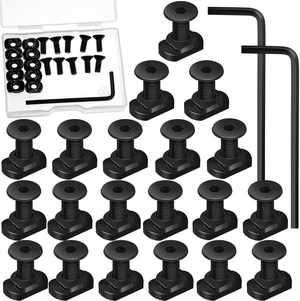 T Nut Screw Replacement Sets with Thread Locking Screws, Wrench and Nuts - Compatible with Standard Rail Systems,