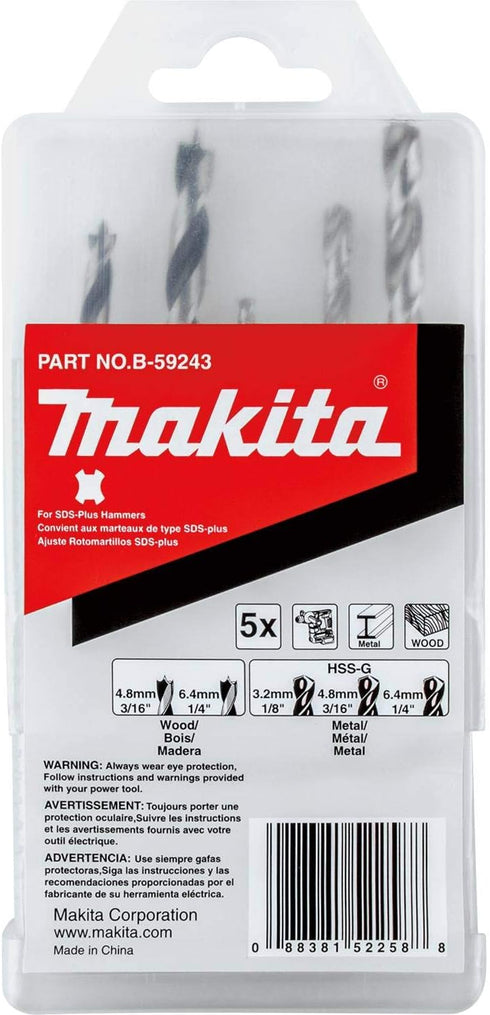Makita B-59243 5 Pc. Assorted SDS-Plus Drill Bit Set - Metal and Wood