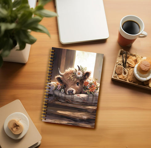 Highland Cow Notebook Journal - Daisy Floral Spiral Journal Notebook, Spring Highland Cow Gifts, 5.5×8.3, 164 Pages,