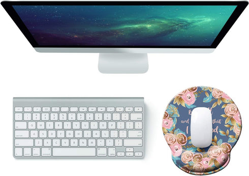 Bible Quote Mouse Pad, Be Still and Know That I am God - Psalm 46:10 Watercolor Floral Mousepad with Wrist Support