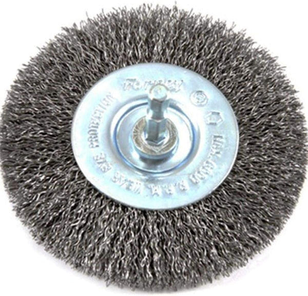 Forney 72739 Wire Wheel Brush, Coarse Crimped, 1/4-Inch Hex Shank, 4-Inch-by-.012-Inch