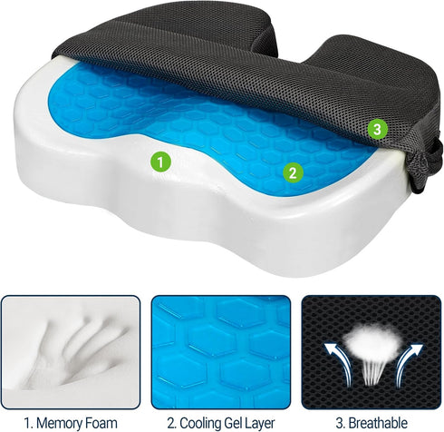 Tailbone Season Guard Pain Relief Office Chair Seat Cushion, Memory Foam Gel Seat Cushion for Sciatica Pain Relief