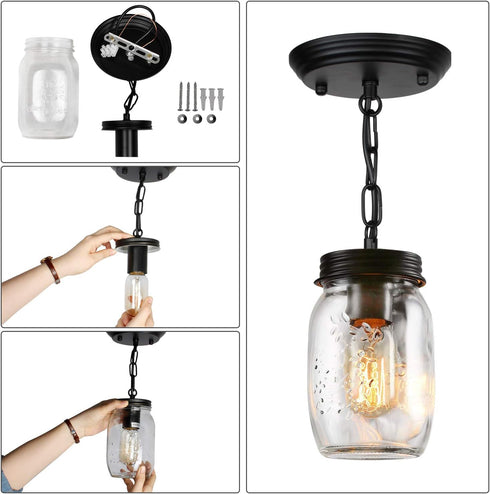 1-Light Glass Mason Jar Light Fixtures, Kitchen Island Pendant Lighting Farmhouse Light Fixture Close to Ceiling Light