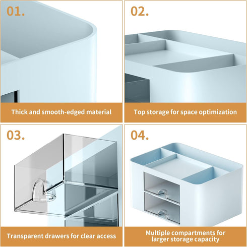 Marbrasse Pen Organizer with 2 Drawers, Multi-Functional Pencil Holder for Desk Accessories