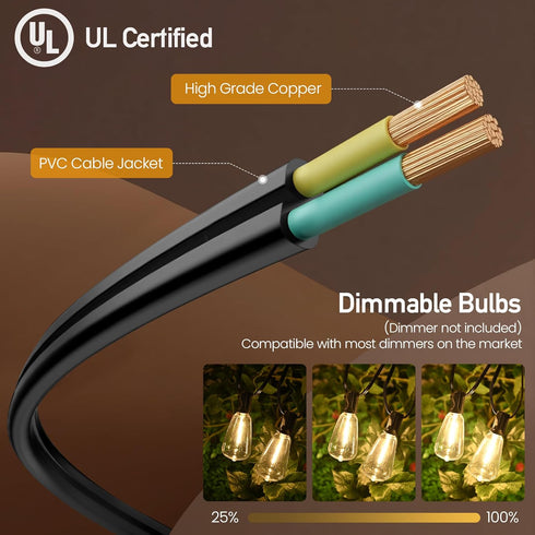 26 14 Bulbs, Dimmable 13 2700K Outdoor String Lights FT Shatterproof LED UL Certified Patio Lights Outdoor Light